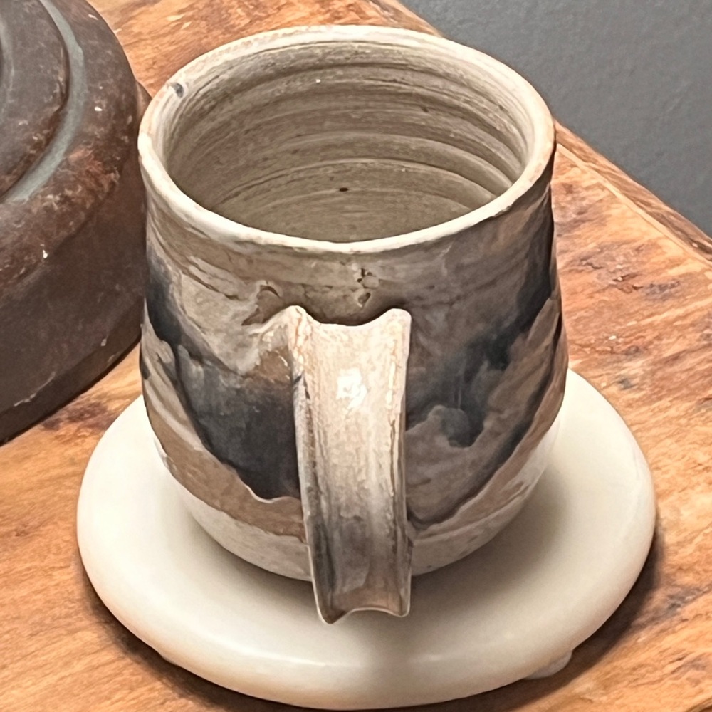 Decorative Studio Pottery Cup Blue Gray Glaze Clay Bottom Signed ***Not for Food